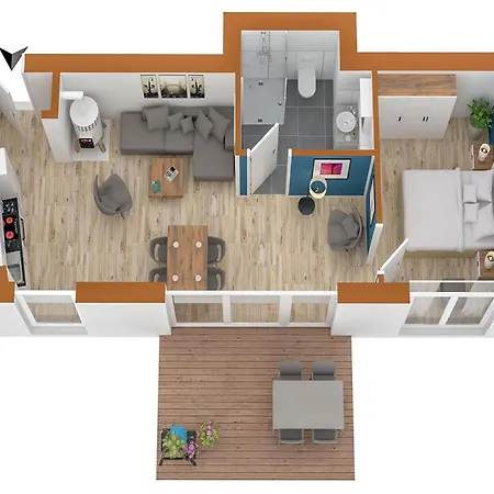 Lotusblume - 5 Sterne Ferienunterkunft Mit Moeblierter Terrasse Am Krakower *